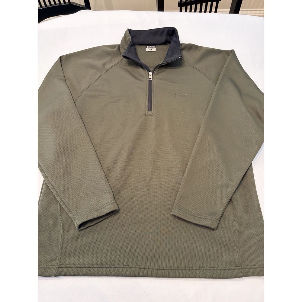 Columbia Men's Green Fleece 1/4 Zip Mock Neck Pullover Sweatshirt Logo XL